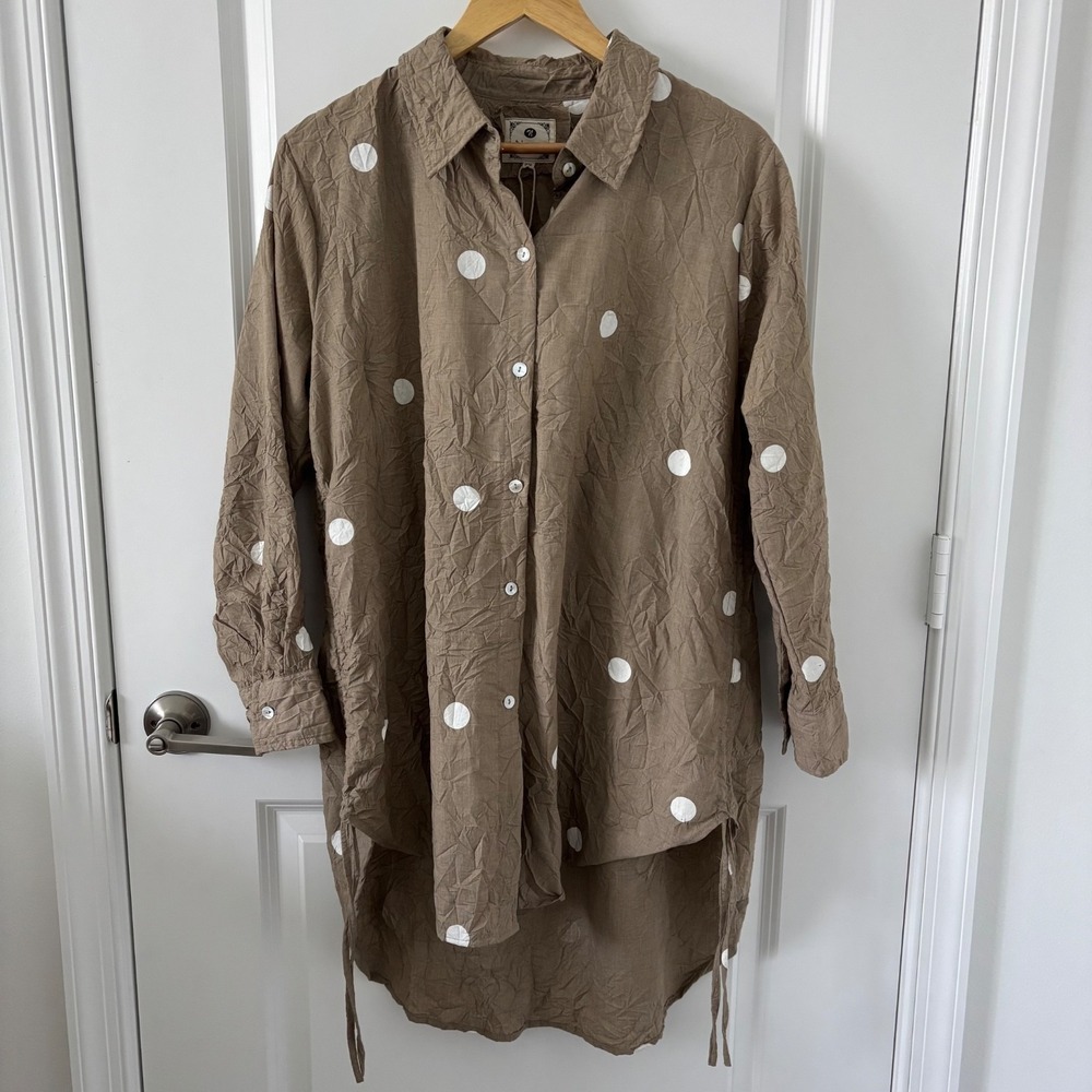 Namsar | Women's Natural Polka Dot Shirt Dress Beige Sz S/M Lagenlook NWT $129